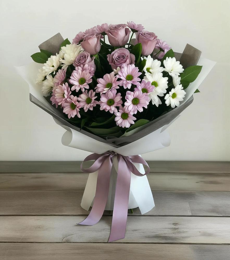 Букет цветов из: Хризантемы и Розы в Кинели Самарская область