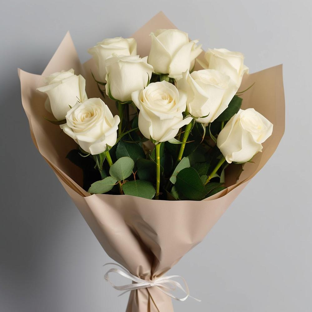 Букет 9 Белых роз Эдлесс Лав в Кинели Самарская область