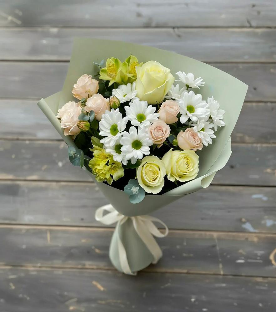 Букет цветов из: Альстромерии, Розы и Хризантемы в Кинели Самарская область