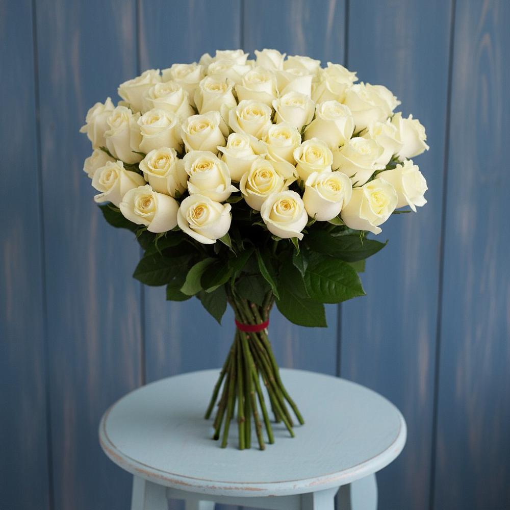 Букет 51 Белая роза Эдлесс Лав в Кинели Самарская область