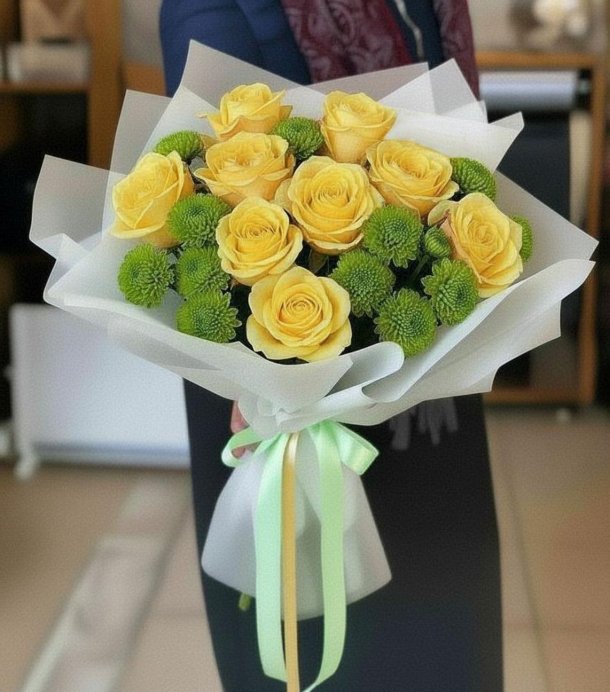 Букет цветов из: Хризантемы и Розы в Кинели Самарская область