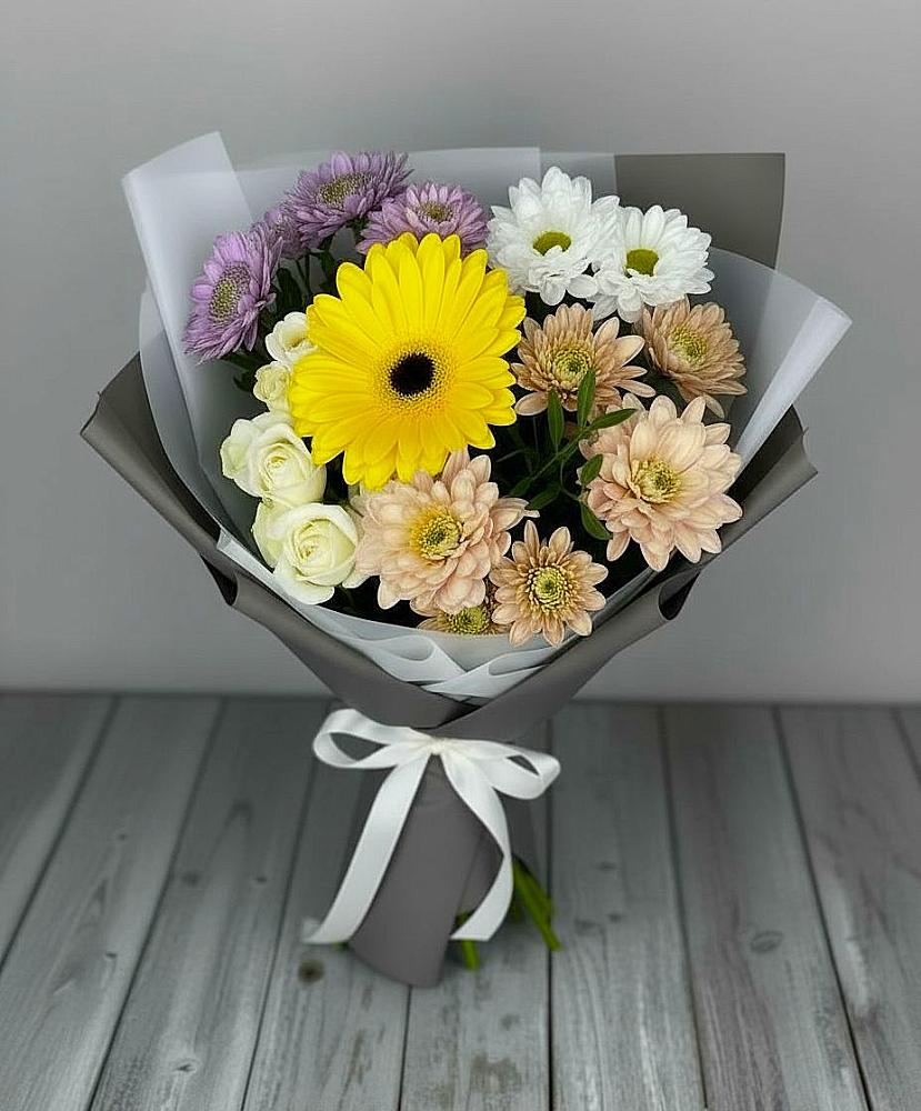 Букет цветов из: Розы, Герберы и Хризантемы в Кинели Самарская область