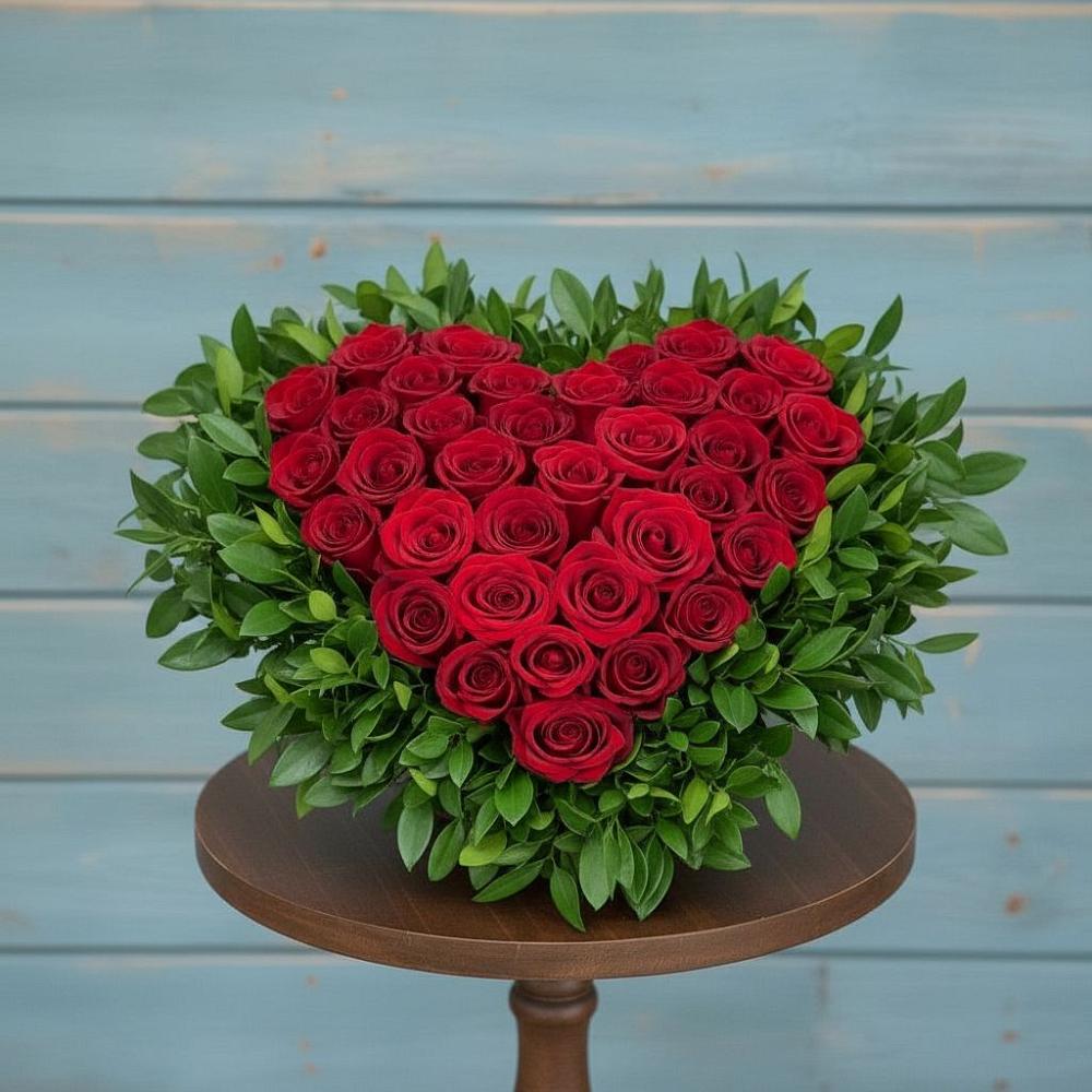 Цветочная композиция из Розы в виде сердца в Кинели Самарская область