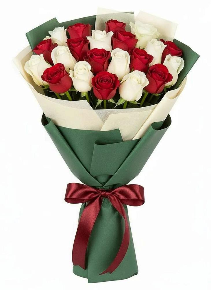 Букет Микс из красных и белых роз в Кинели Самарская область