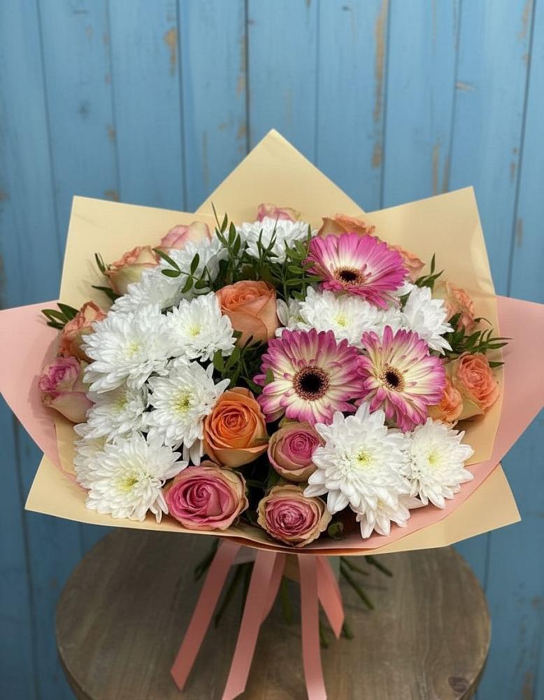 Букет цветов из: Розы, Герберы и Хризантемы в Кинели Самарская область