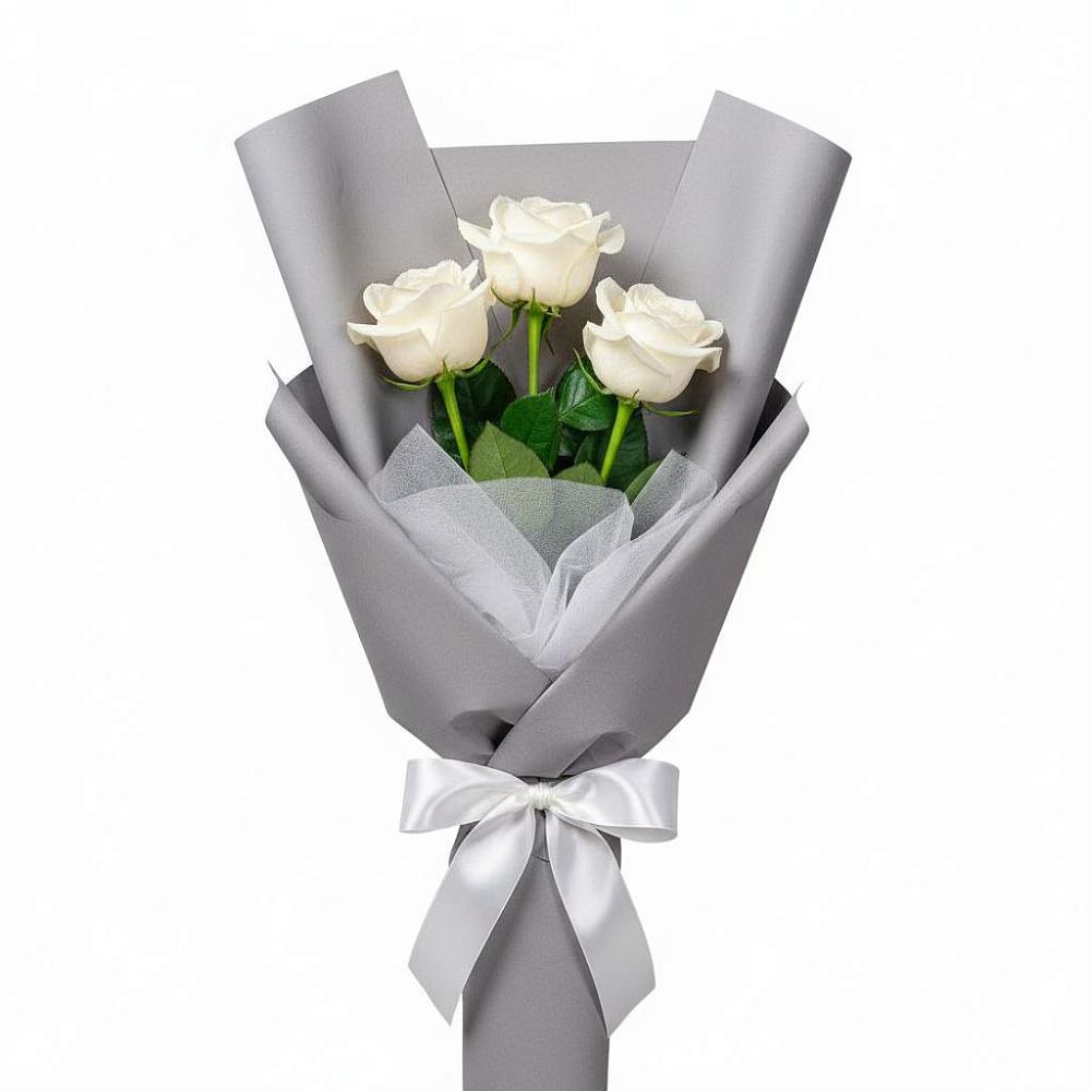 Букет 3 белые розы в Кинели Самарская область