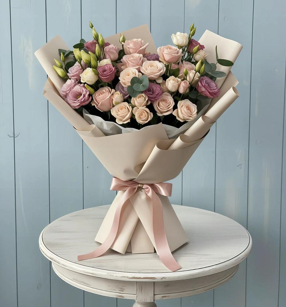 Букет цветов из: Розы и Лизиантусы в Кинели Самарская область