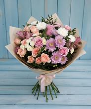 Букет цветов из:  Хризантемы, Розы и Альстромерии в Кинели Самарская область