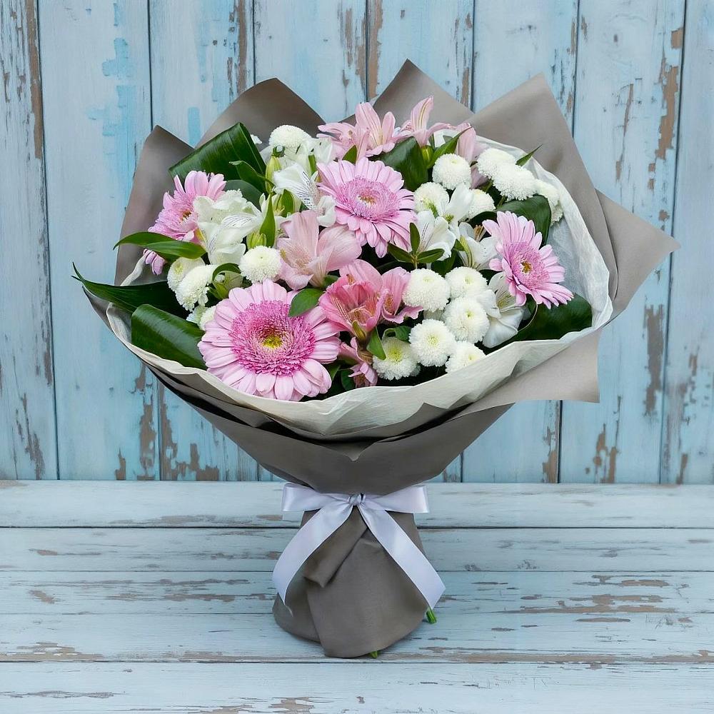 Букет цветов из: Герберы, Альстромерии и Хризантемы в Кинели Самарская область